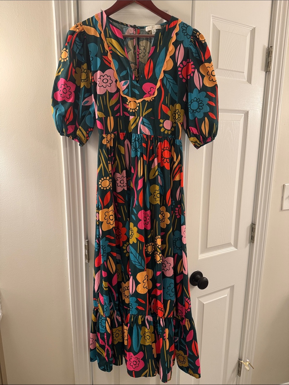 Karlie Teal Floral Maxi Dress with Puff Sleeves